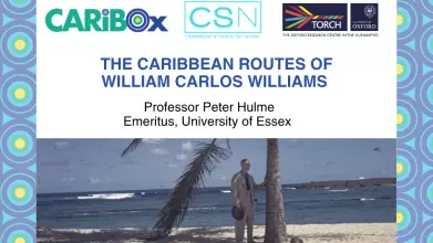 Poster featuring William Carlos Williams on the beach in Puerto Rico