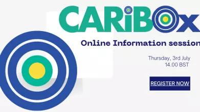 Advert showing CaribOx logo and date and time of online information session.